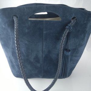 Neely & Chloe Large Purse, Bucket Bag Blue Suede